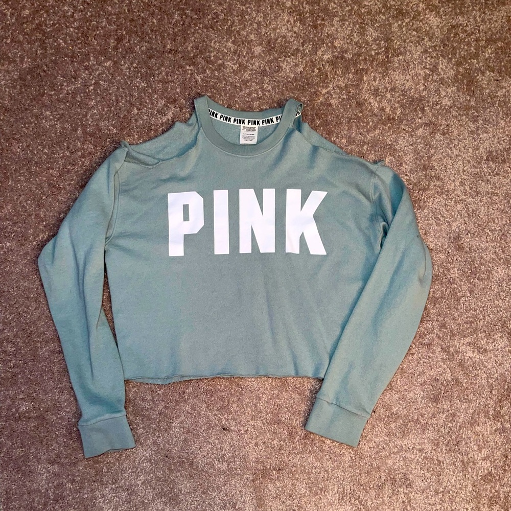 Pink sweatshirt w/ cut off shoulders